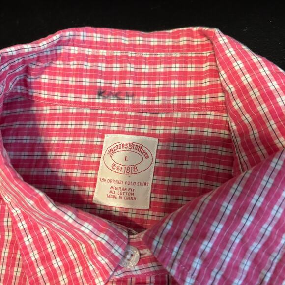 Brooks Brothers Men’s L Red Plaid Button Down Cotton Shirt Regular Fit - Picture 2 of 3